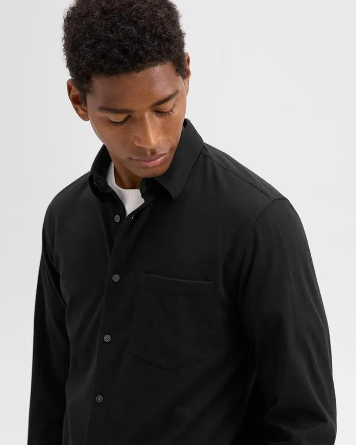 Theory Irving Pocket Shirt In Brushed Structure Knit Black Men Shirts Theory Irving Pocket Shirt In Brushed Structure Knit Black Men Shirts