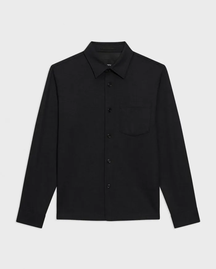 Theory Irving Pocket Shirt In Brushed Structure Knit Black Men Shirts Theory Irving Pocket Shirt In Brushed Structure Knit Black Men Shirts