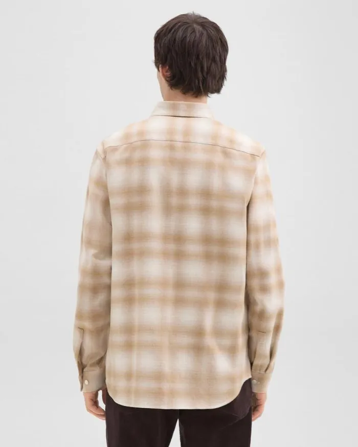 Theory Irving Shirt In Plaid Cotton Flannel Natural Melange Men Shirts Theory Irving Shirt In Plaid Cotton Flannel Natural Melange Men Shirts