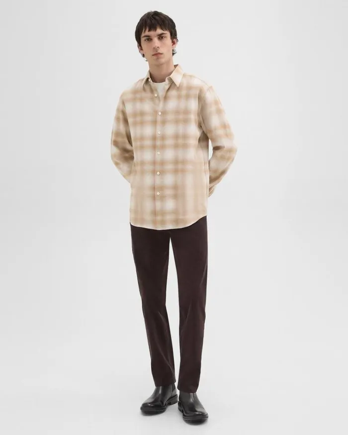 Theory Irving Shirt In Plaid Cotton Flannel Natural Melange Men Shirts Theory Irving Shirt In Plaid Cotton Flannel Natural Melange Men Shirts