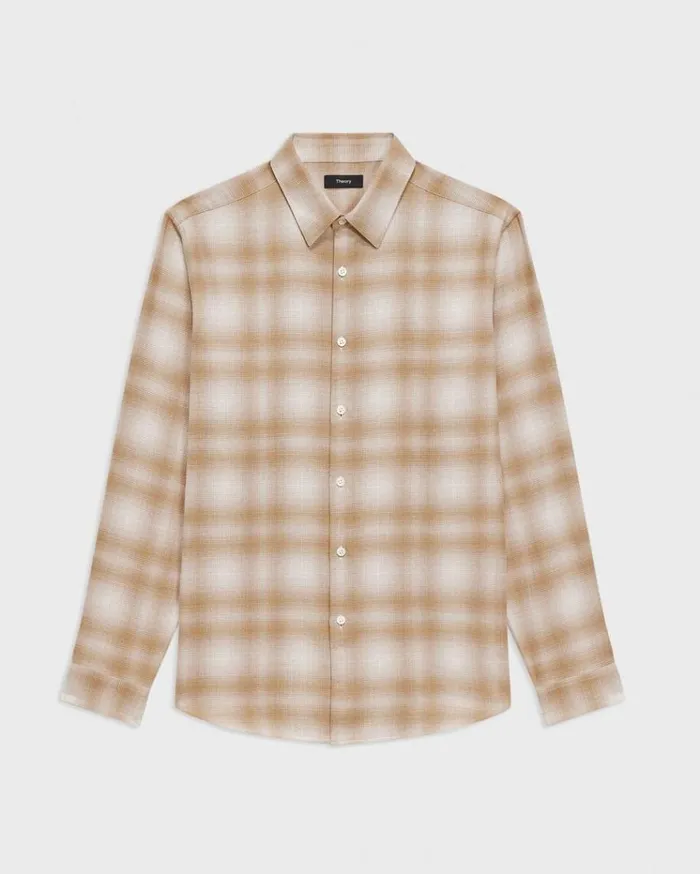 Theory Irving Shirt In Plaid Cotton Flannel Natural Melange Men Shirts Theory Irving Shirt In Plaid Cotton Flannel Natural Melange Men Shirts