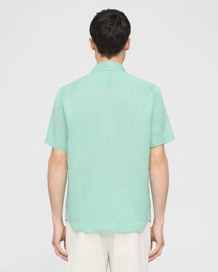 Theory Irving ShortSleeve Shirt In Relaxed Linen Celadon Men Shirts Theory Irving ShortSleeve Shirt In Relaxed Linen Celadon Men Shirts