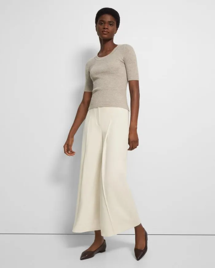 Theory Leenda Scoop Neck Sweater In Regal Wool Classic Khaki Women Tops