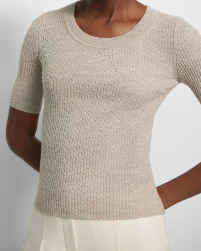 Theory Leenda Scoop Neck Sweater In Regal Wool Classic Khaki Women Tops