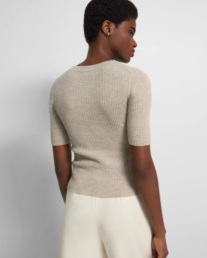 Theory Leenda Scoop Neck Sweater In Regal Wool Classic Khaki Women Tops