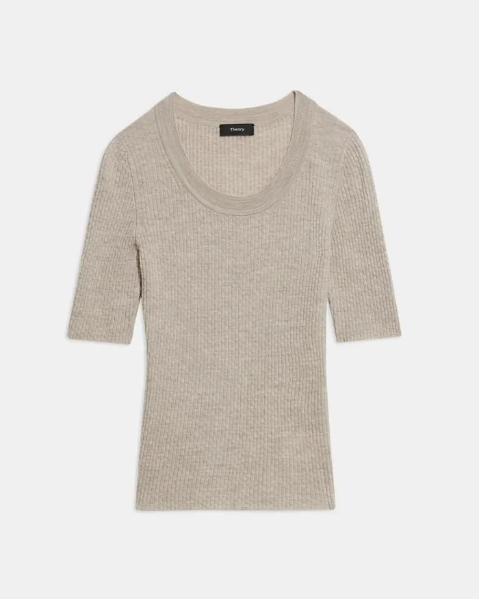 Theory Leenda Scoop Neck Sweater In Regal Wool Classic Khaki Women Tops