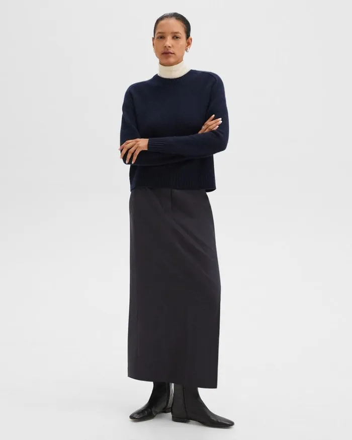 Theory Maxi Trouser Skirt In Stretch Flannel Dark Navy Women Skirts