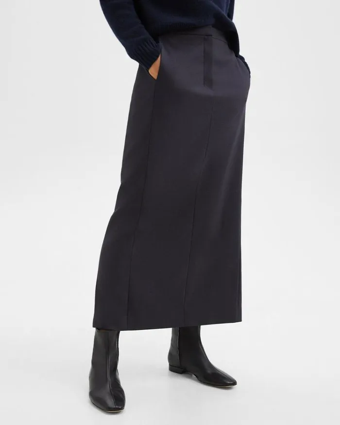 Theory Maxi Trouser Skirt In Stretch Flannel Dark Navy Women Skirts Theory Maxi Trouser Skirt In Stretch Flannel Dark Navy Women Skirts