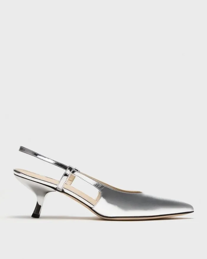 Theory Micro Slingback Pump In Metallic Leather Silver Women Shoes