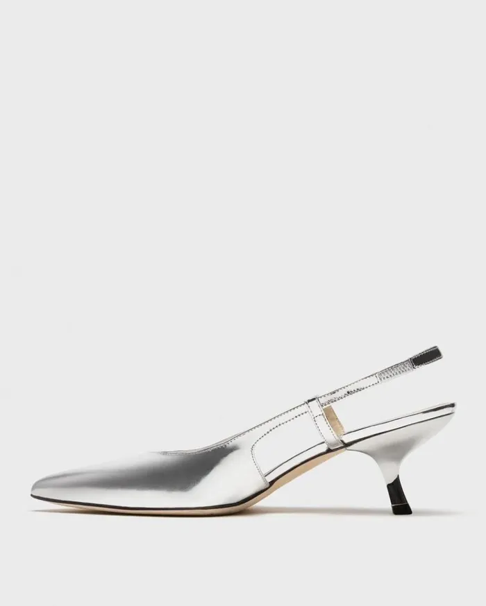 Theory Micro Slingback Pump In Metallic Leather Silver Women Shoes