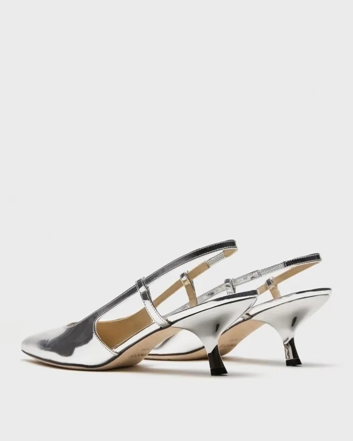 Theory Micro Slingback Pump In Metallic Leather Silver Women Shoes
