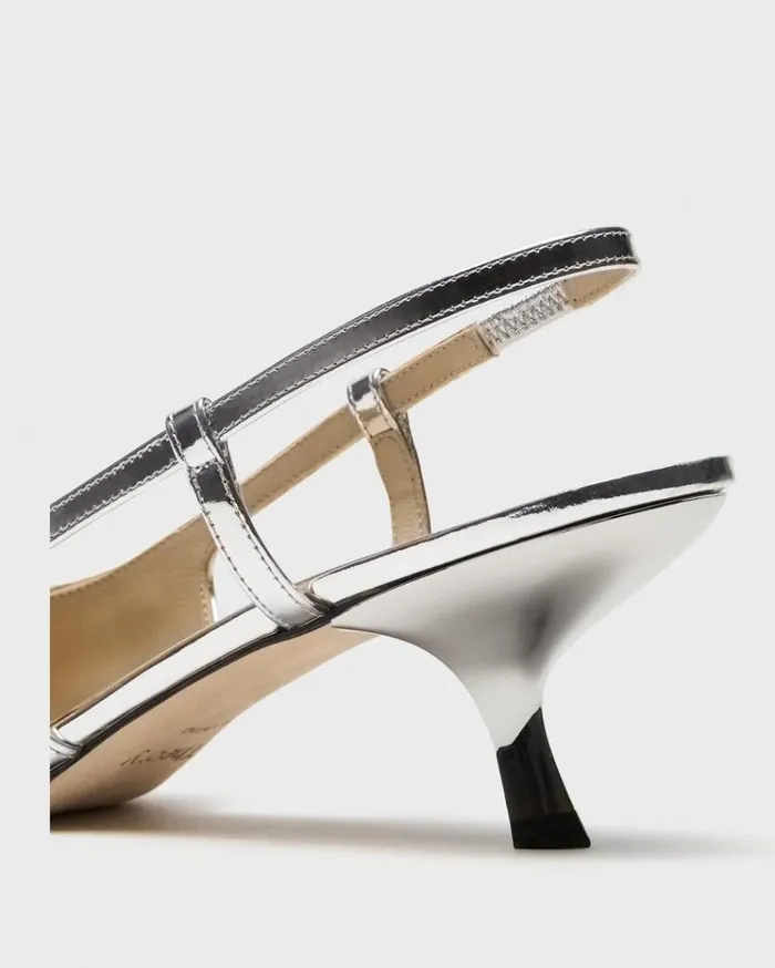 Theory Micro Slingback Pump In Metallic Leather Silver Women Shoes
