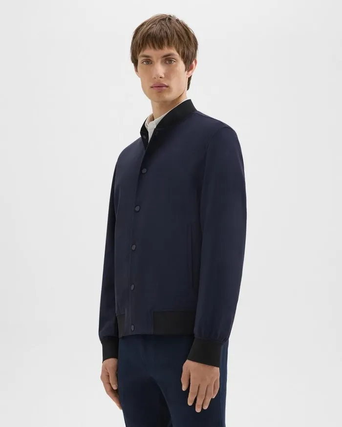 Theory Murphy Bomber Jacket In Precision Ponte Baltic Men Outerwear