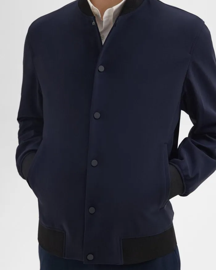Theory Murphy Bomber Jacket In Precision Ponte Baltic Men Outerwear