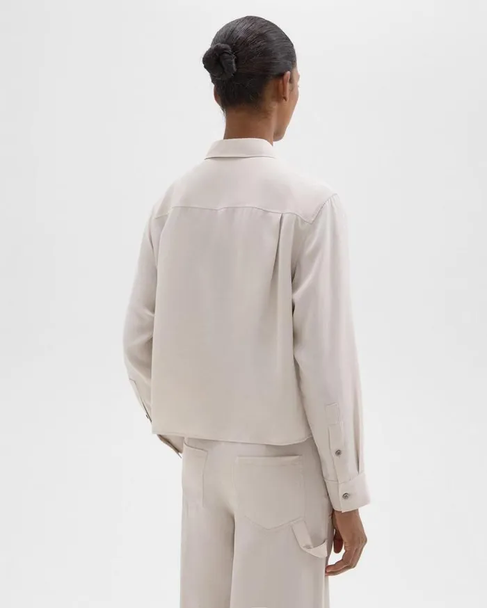 Theory Patch Pocket Shirt In Fluid Twill New Sand Women Tops Theory Patch Pocket Shirt In Fluid Twill New Sand Women Tops