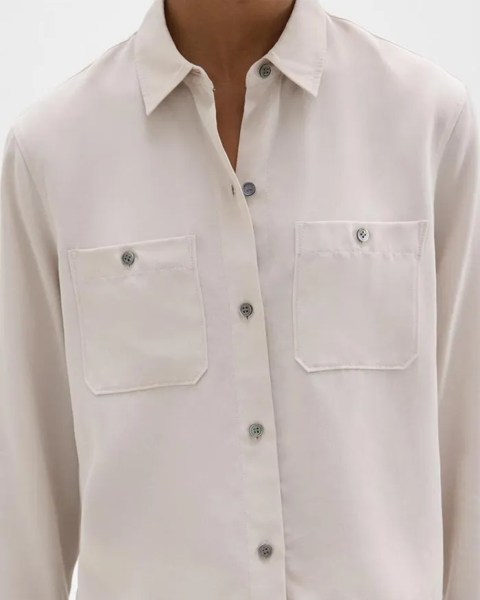 Theory Patch Pocket Shirt In Fluid Twill New Sand Women Tops Theory Patch Pocket Shirt In Fluid Twill New Sand Women Tops