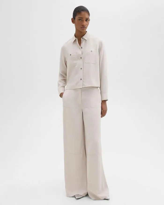 Theory Patch Pocket Shirt In Fluid Twill New Sand Women Tops Theory Patch Pocket Shirt In Fluid Twill New Sand Women Tops