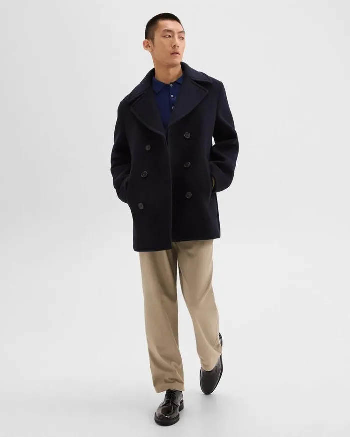 Theory Peacoat In Recycled Wool Baltic Men Outerwear