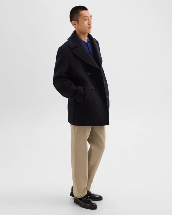 Theory Peacoat In Recycled Wool Baltic Men Outerwear
