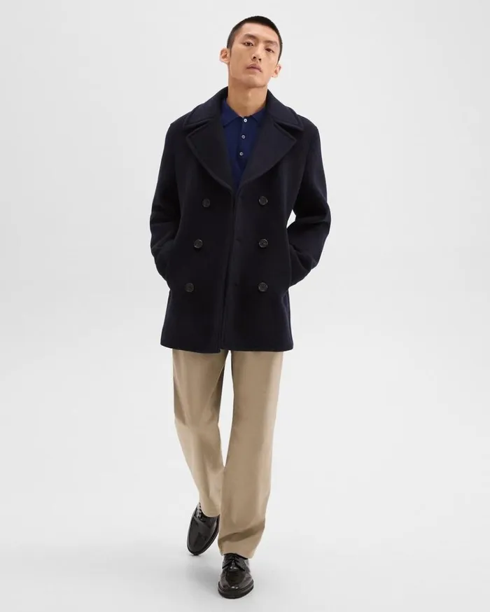 Theory Peacoat In Recycled Wool Baltic Men Outerwear