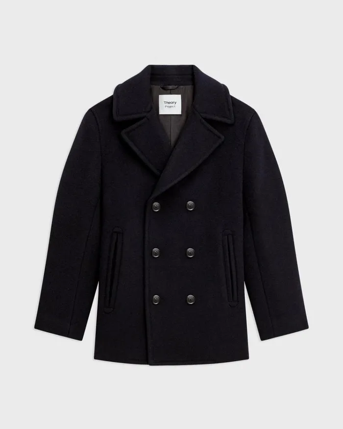 Theory Peacoat In Recycled Wool Baltic Men Outerwear