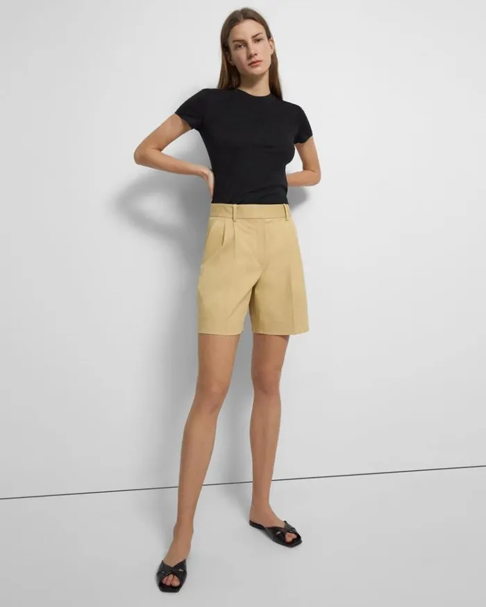 Theory Pleated Short In Stretch Cotton Twill Tuscan Women Pants