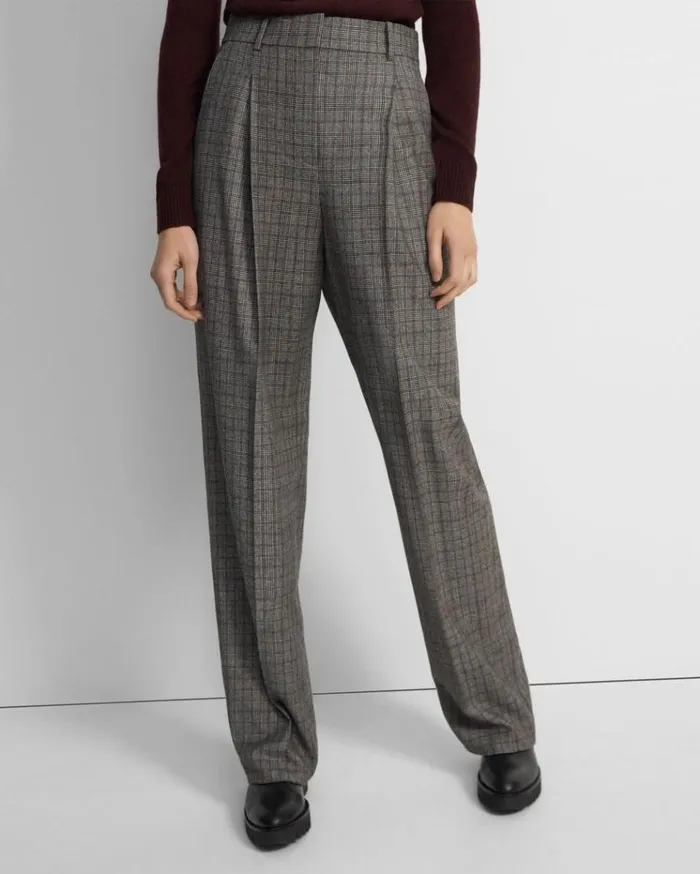 Theory Pleated WideLeg Pant In Wool Flannel Multi Women Pants Theory Pleated WideLeg Pant In Wool Flannel Multi Women Pants