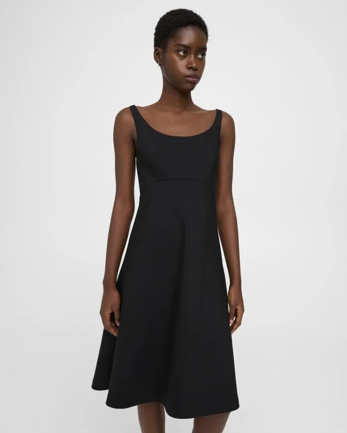 Theory Portrait Neck Dress In Textured Gabardine Black Women Dresses