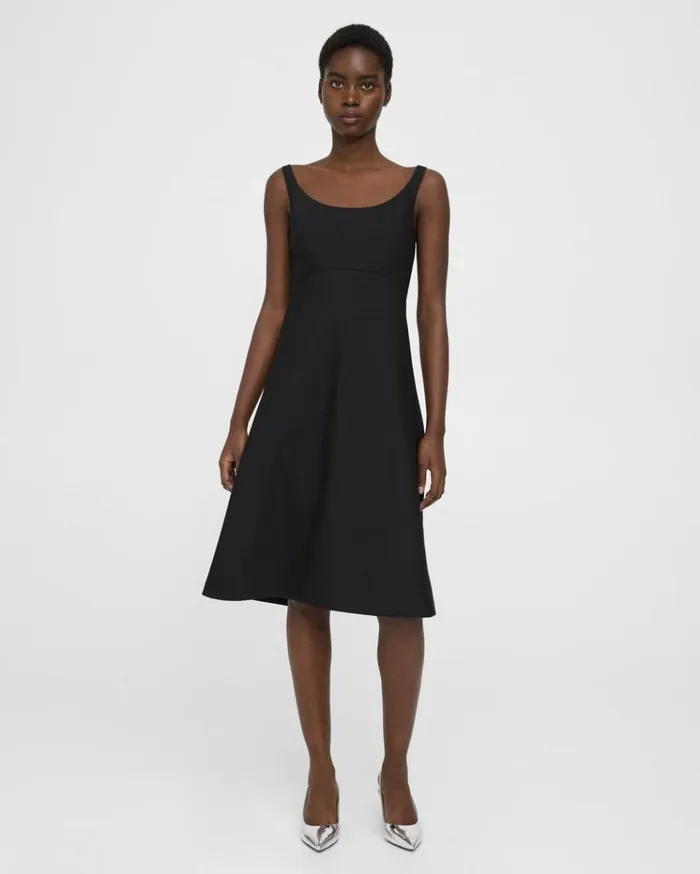 Theory Portrait Neck Dress In Textured Gabardine Black Women Dresses Theory Portrait Neck Dress In Textured Gabardine Black Women Dresses