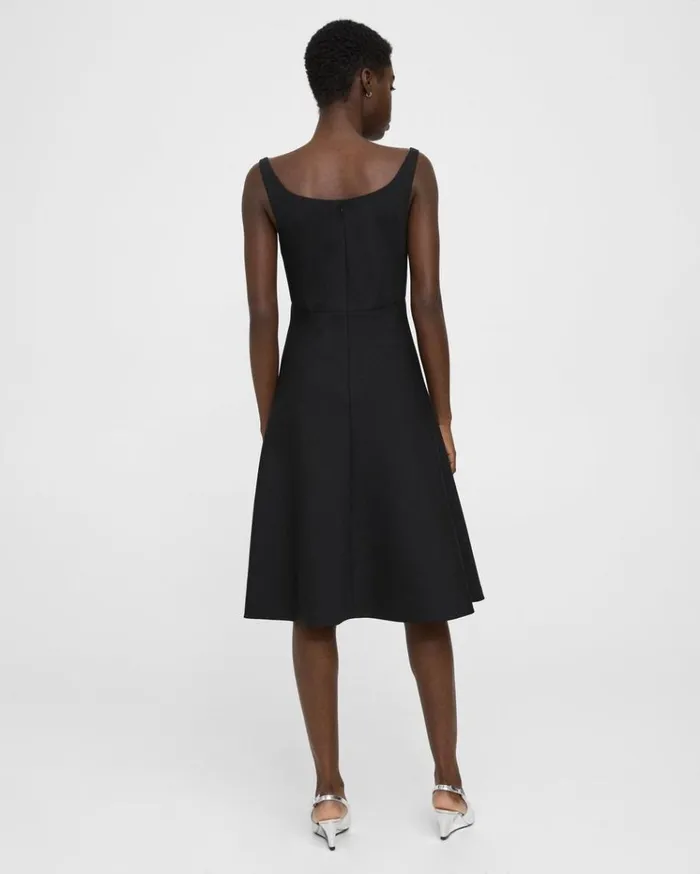 Theory Portrait Neck Dress In Textured Gabardine Black Women Dresses Theory Portrait Neck Dress In Textured Gabardine Black Women Dresses