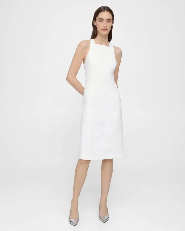 Theory Racerback Dress In Good Linen White Women Dresses