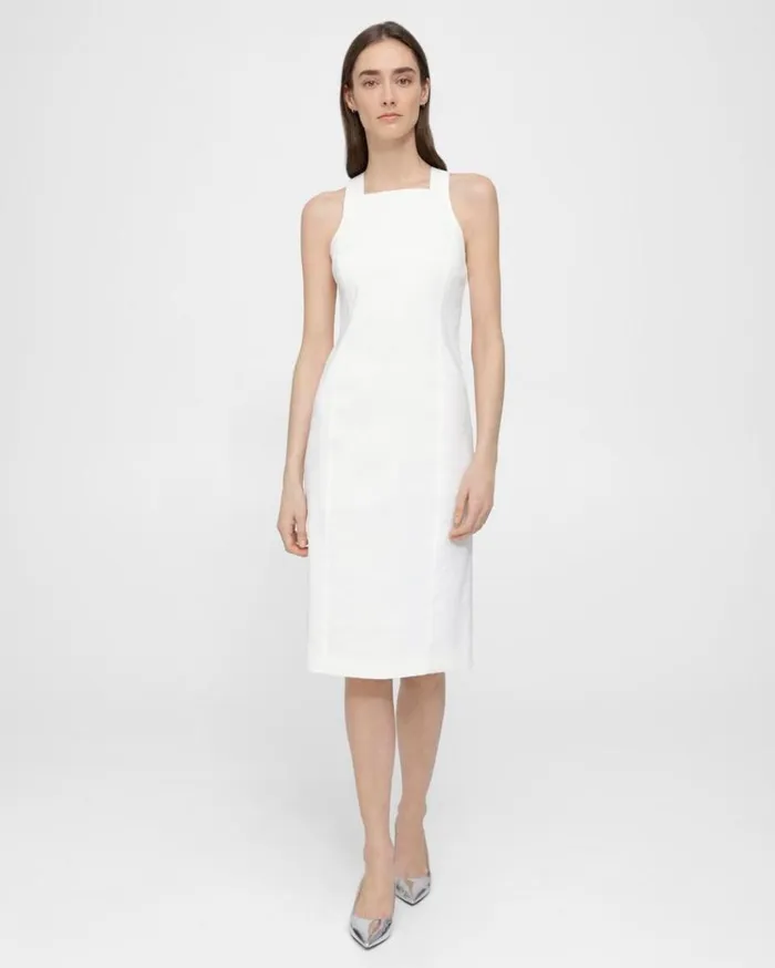 Theory Racerback Dress In Good Linen White Women Dresses