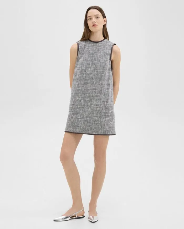 Theory Relaxed Sleeveless Dress In Canvas Tweed Coffeebrown Women Dresses