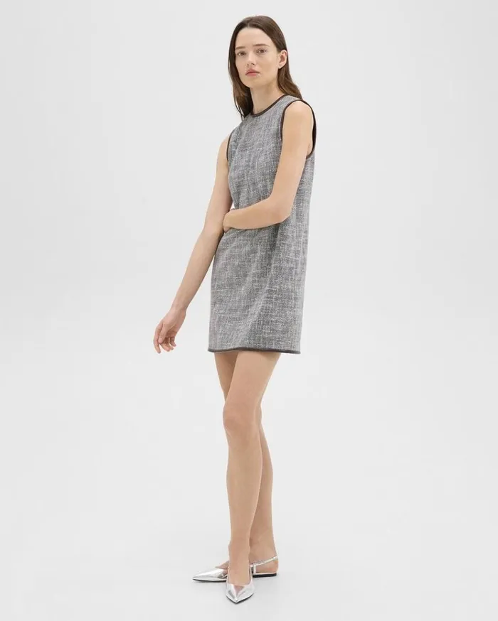 Theory Relaxed Sleeveless Dress In Canvas Tweed Coffeebrown Women Dresses Theory Relaxed Sleeveless Dress In Canvas Tweed Coffeebrown Women Dresses