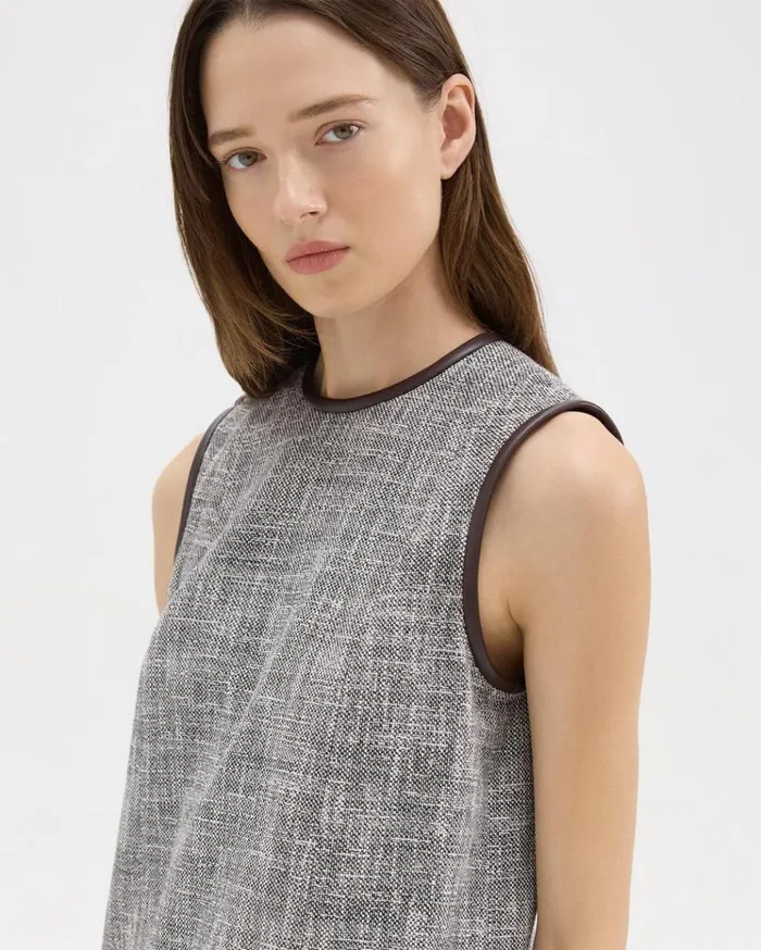 Theory Relaxed Sleeveless Dress In Canvas Tweed Coffeebrown Women Dresses Theory Relaxed Sleeveless Dress In Canvas Tweed Coffeebrown Women Dresses