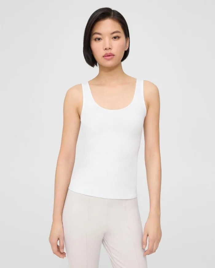Theory Scoop Neck Tank In Stretch Cotton White Women TShirts Tank Tops