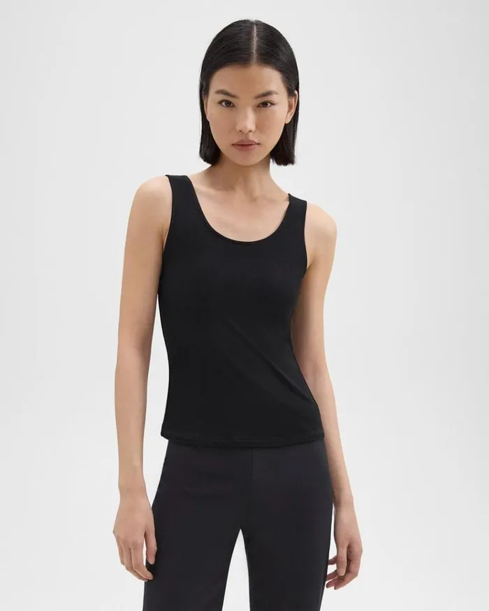Theory Scoop Neck Tank Top In Rib Knit Viscose Black Women TShirts Tank Tops