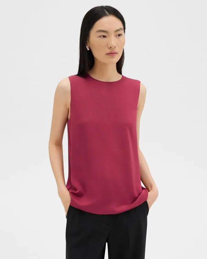 Theory Shell Top In Silk Georgette Deep Rose Women Tops