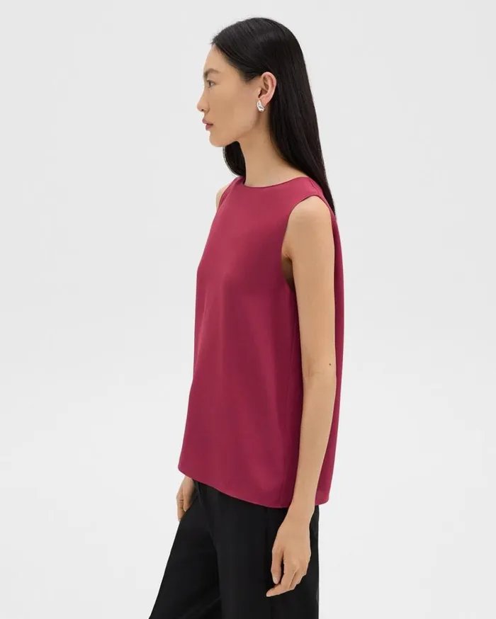 Theory Shell Top In Silk Georgette Deep Rose Women Tops