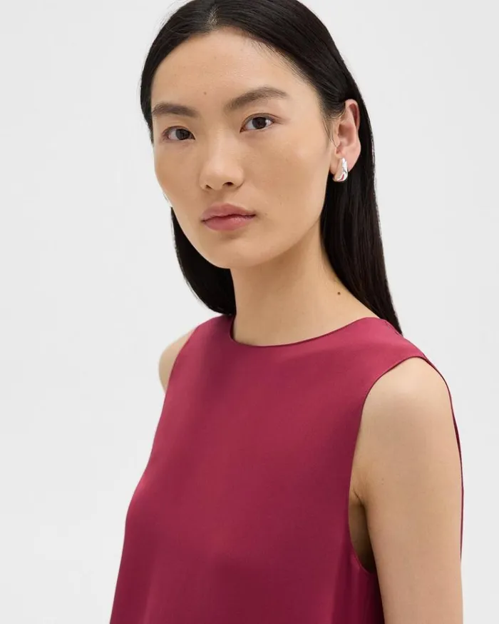 Theory Shell Top In Silk Georgette Deep Rose Women Tops