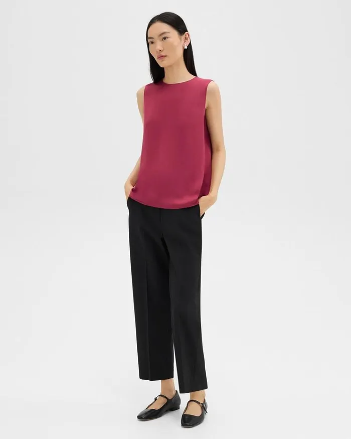 Theory Shell Top In Silk Georgette Deep Rose Women Tops