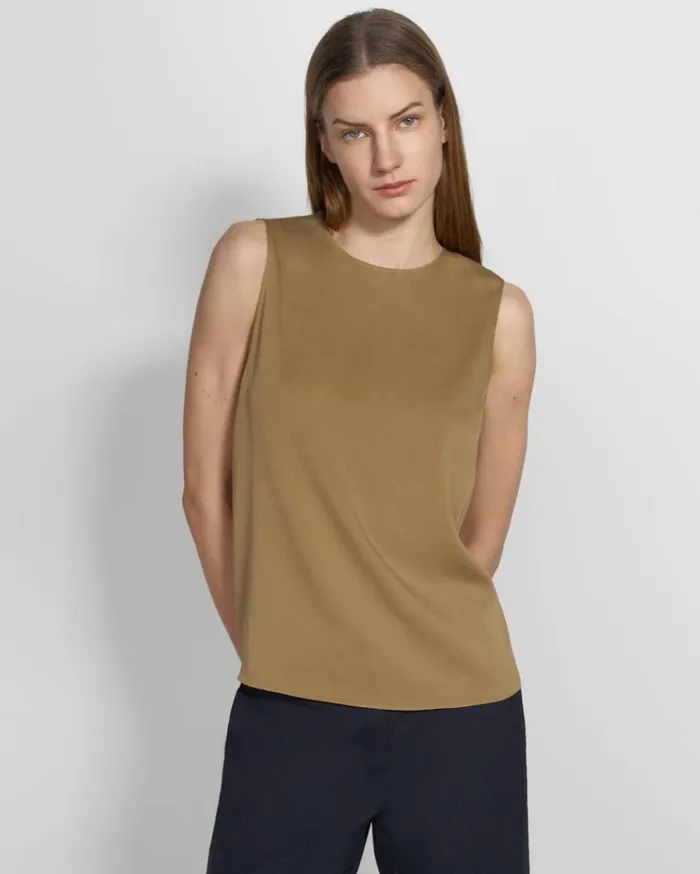 Theory Shell Top In Stretch Silk New Camel Women Tops