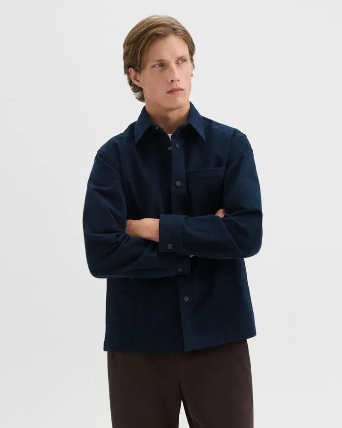 Theory Shirt Jacket In Moleskin Twill Baltic Men Outerwear
