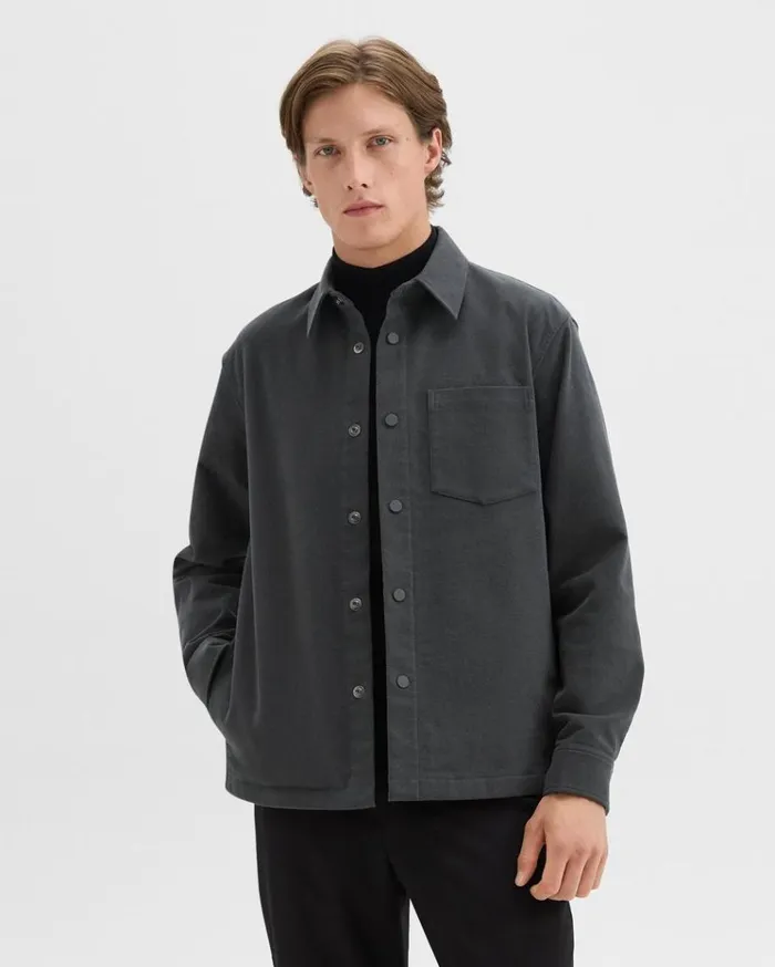 Theory Shirt Jacket In Moleskin Twill Graphite Men Outerwear