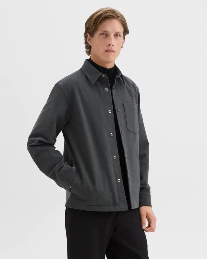 Theory Shirt Jacket In Moleskin Twill Graphite Men Outerwear Theory Shirt Jacket In Moleskin Twill Graphite Men Outerwear