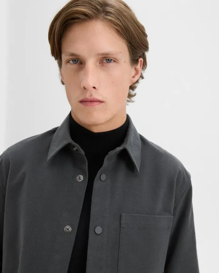 Theory Shirt Jacket In Moleskin Twill Graphite Men Outerwear Theory Shirt Jacket In Moleskin Twill Graphite Men Outerwear
