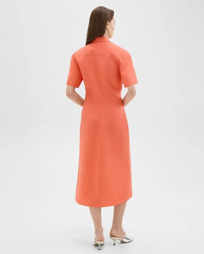 Theory ShortSleeve Shirt Dress In Galena Linen Bright Coral Women Dresses Theory ShortSleeve Shirt Dress In Galena Linen Bright Coral Women Dresses