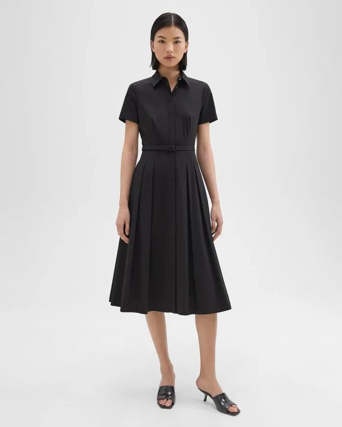 Theory ShortSleeve Shirt Dress In Good Cotton Black Women Dresses