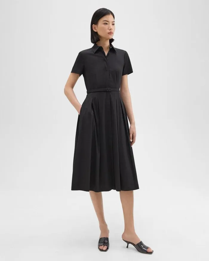 Theory ShortSleeve Shirt Dress In Good Cotton Black Women Dresses