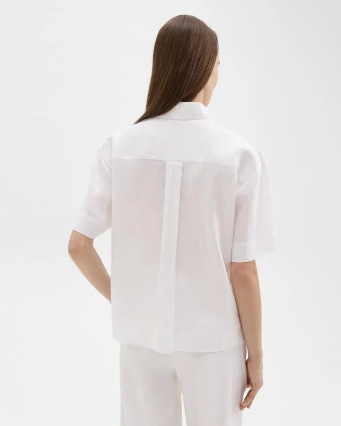 Theory ShortSleeve Shirt In Relaxed Linen White Women Tops Theory ShortSleeve Shirt In Relaxed Linen White Women Tops